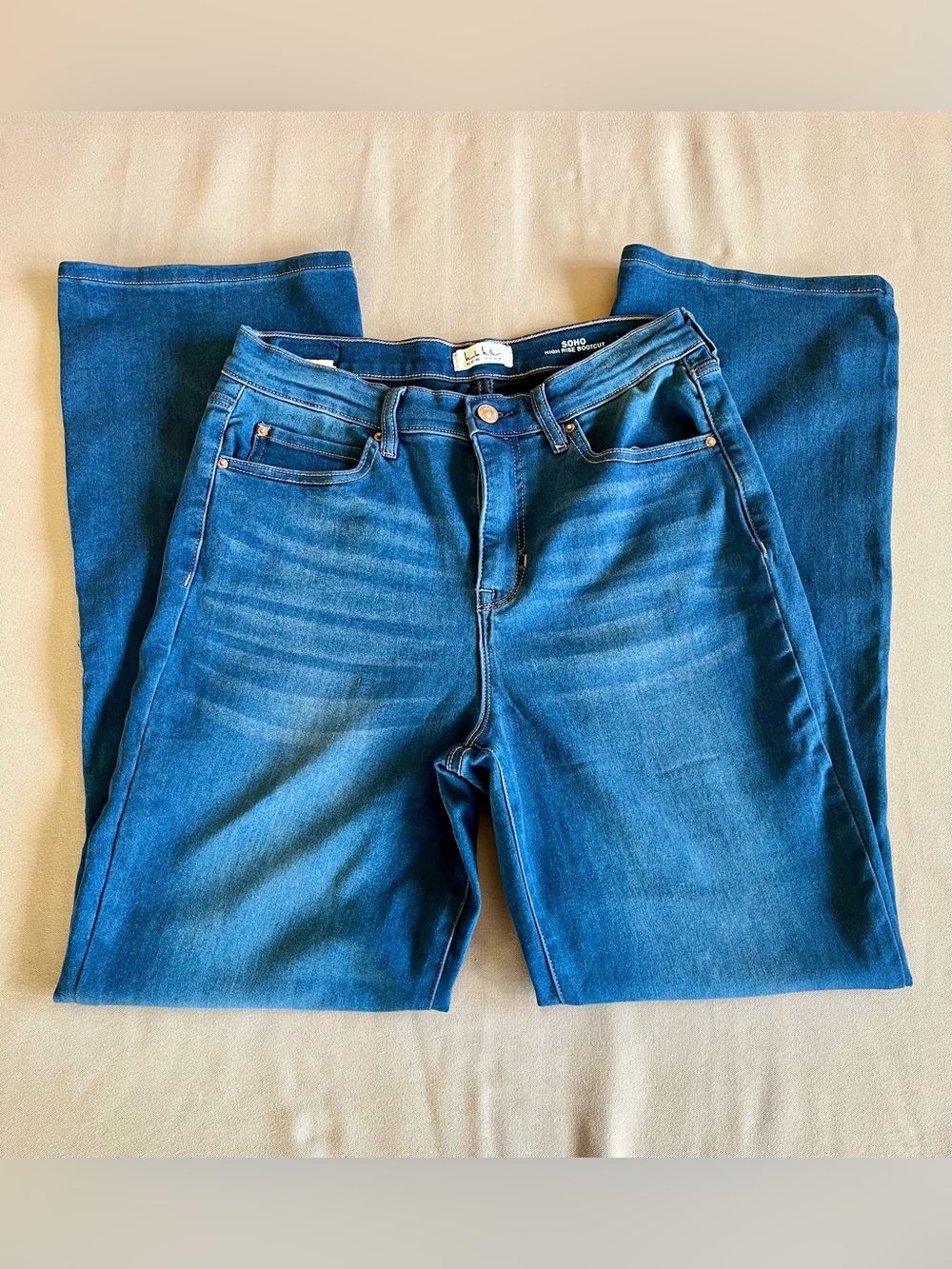Nicole Miller Women's SoHo High Rise Bootcut Jeans in Dark Blue Wash | Size 12